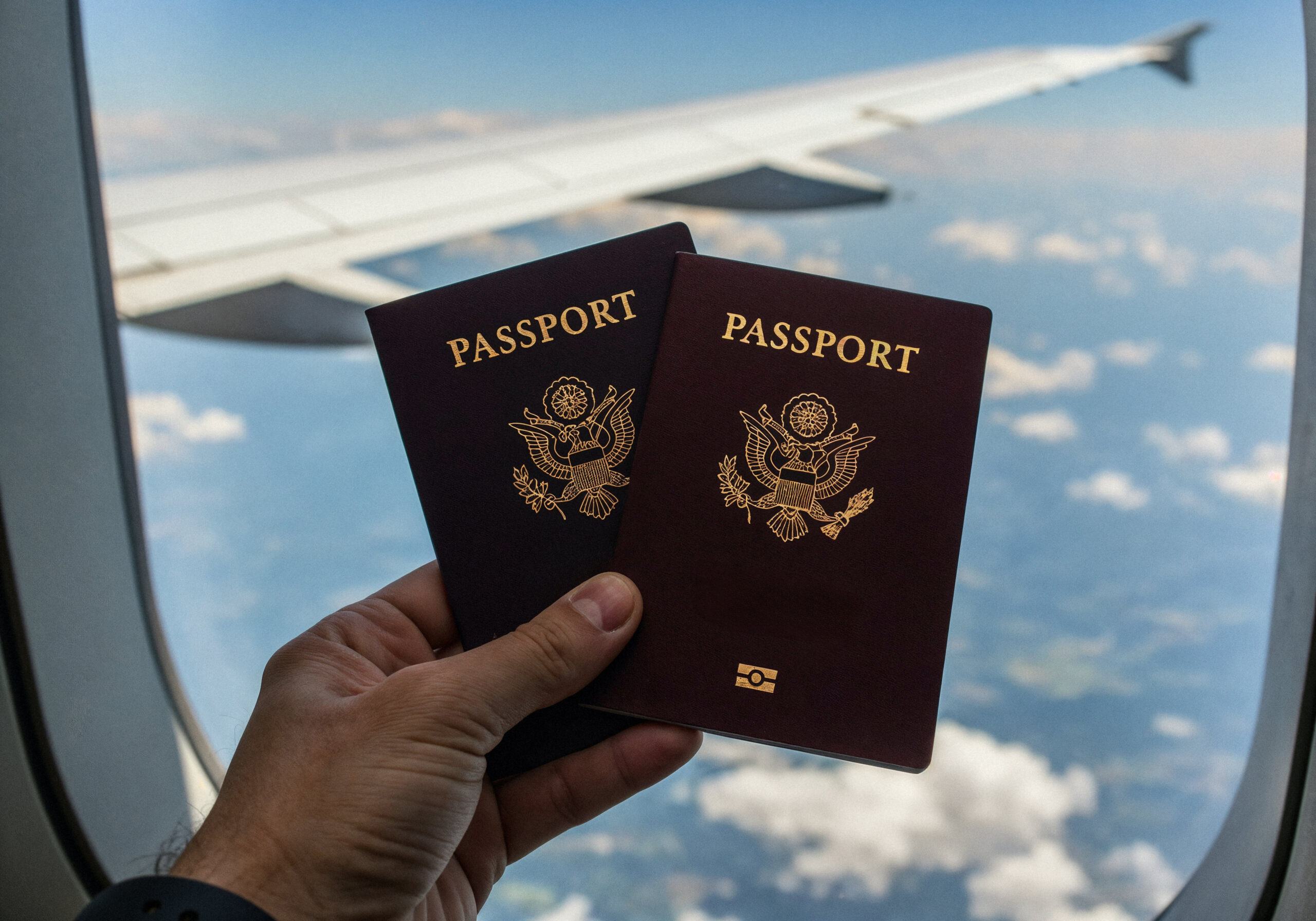 two-us-passports-held-near-airplane-window